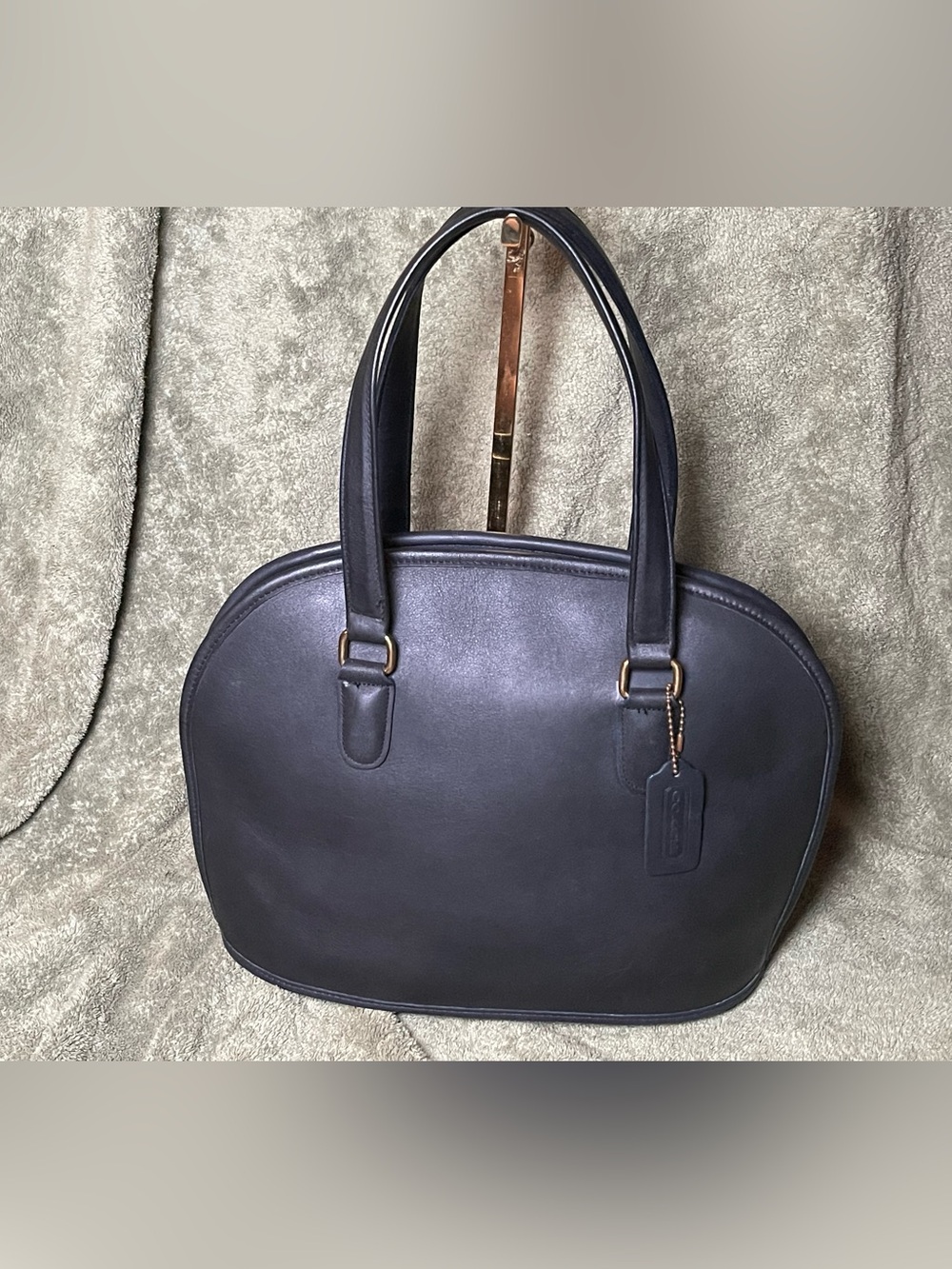 Vintage Coach Black Leather Pelham Zip Domed Satchel Bag 9958